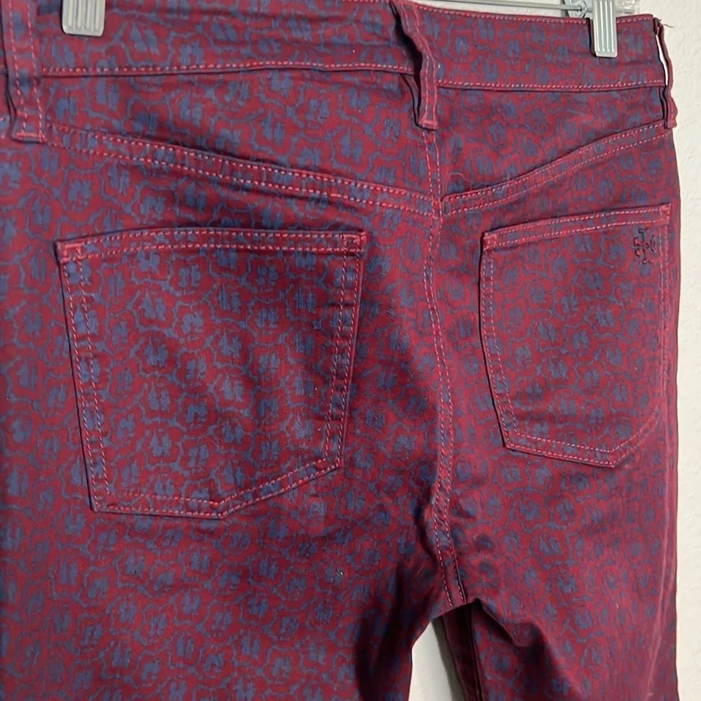 Tory Burch Burgundy/Blue Patterned Jeans Size 27